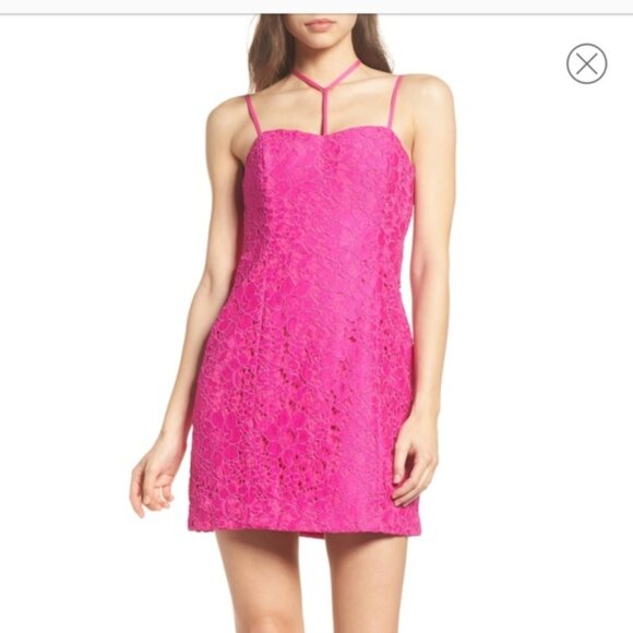 Lilly Pulitzer Floral Lace Berry Pink Strapless Convertible Demi Dress - Picture 4 of 16